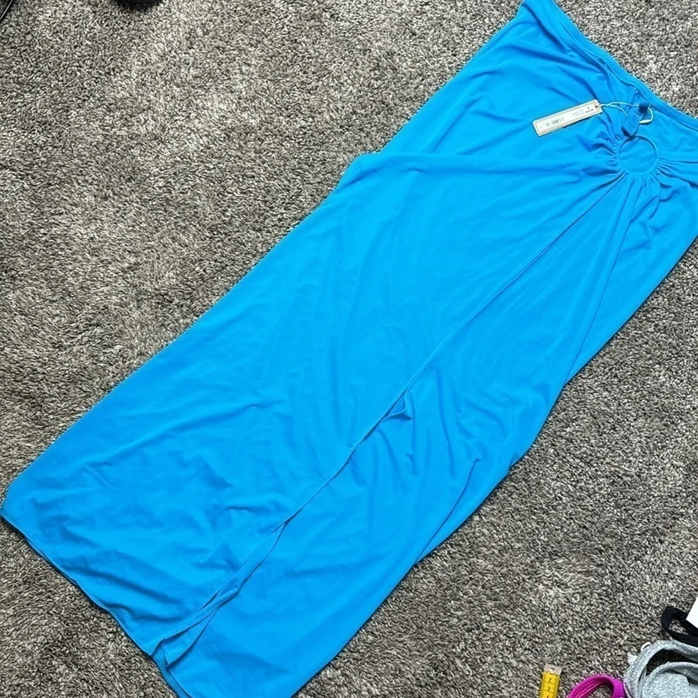 NWT SKIMS Mesh Cover Up Sarong Skirt Turquoise Sz XL